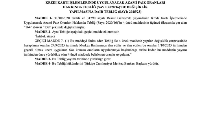 Merkez Bankası kredi kartı faizlerini düşürdü 3 Merkez Bankası kredi kartı faizlerini düşürdü Resmi Gazete